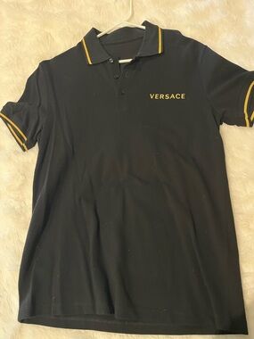 Versace Black Polo with Gold Accent Trim